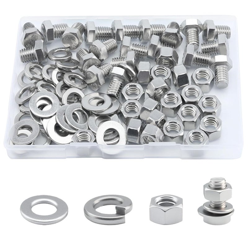 JROUTH 3/8-16 x1/2" Hex Head Screw Bolt(20 PCS), Lock Nuts,Flat & Lock Washers Kits, 304 Stainless Steel 18-8,Fully Threaded. - Image 1